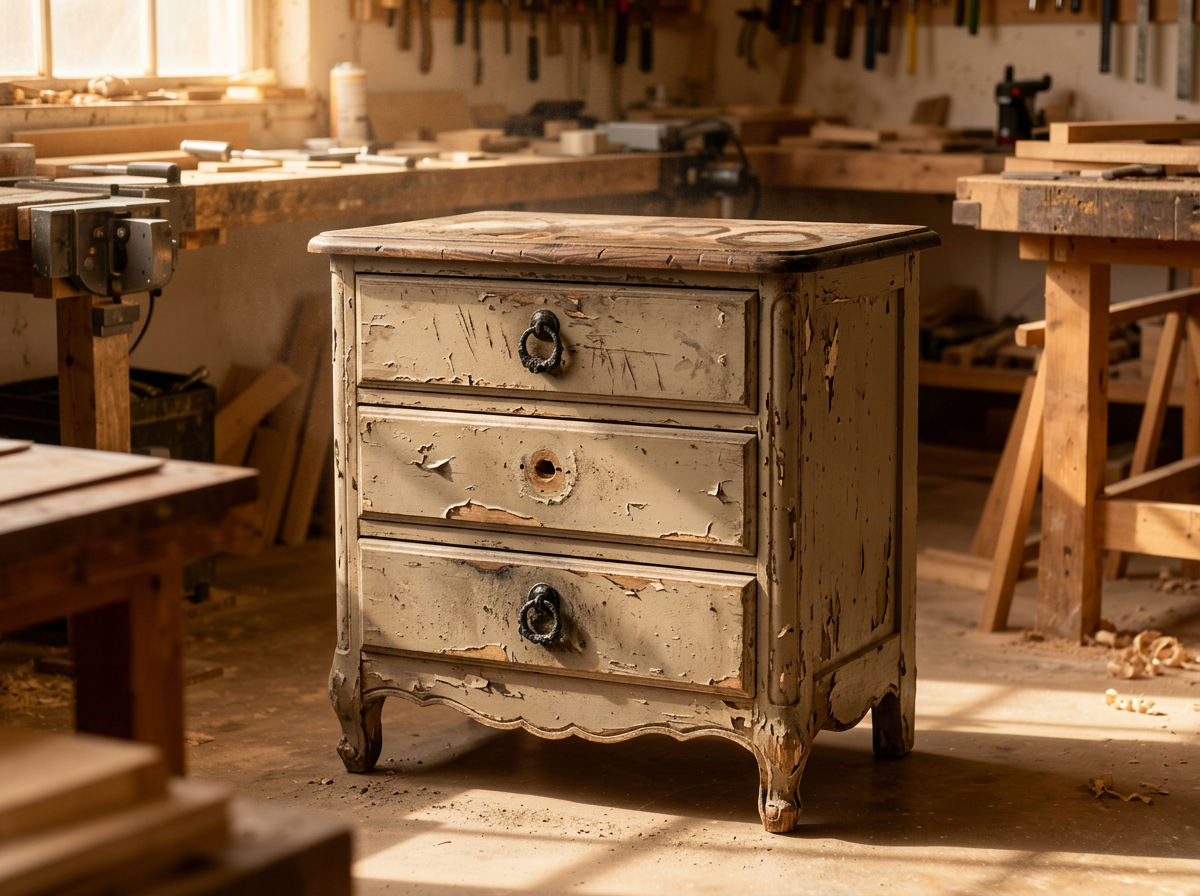 Hand-Painted Nightstand — before restoration