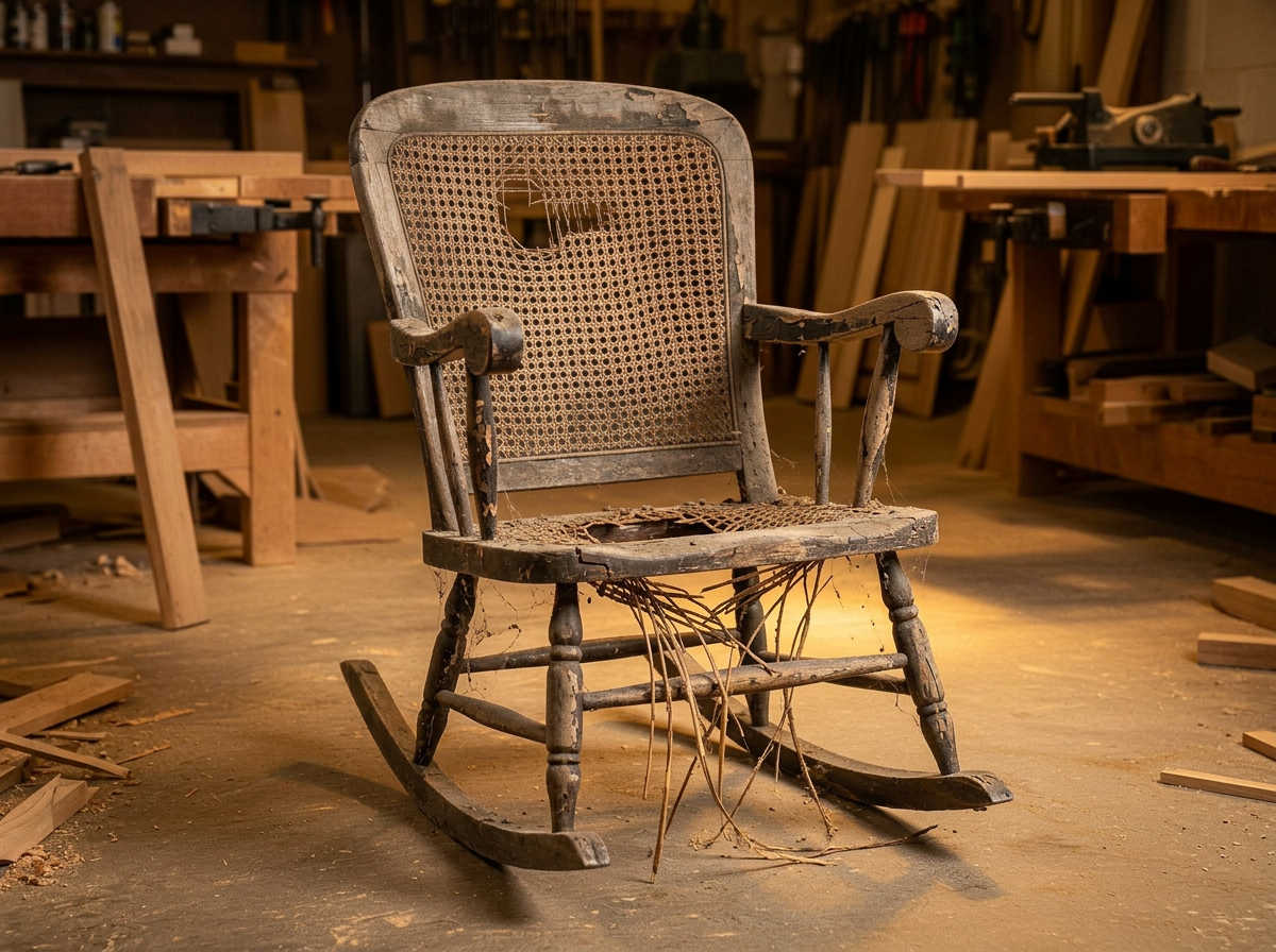 Cane-Back Rocking Chair — before restoration