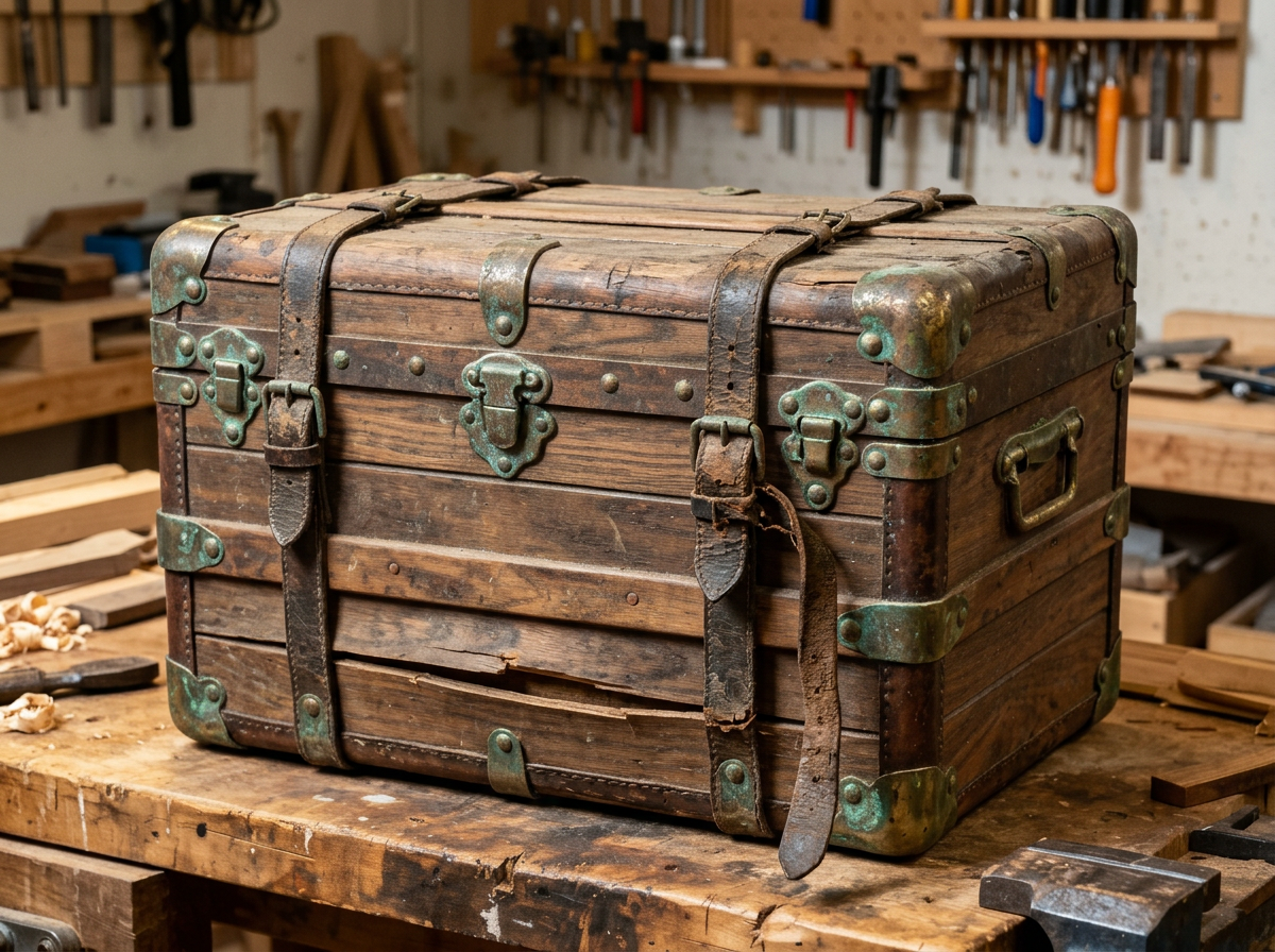 Brass-Bound Steamer Trunk — before restoration
